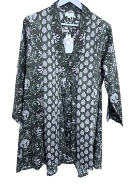 Cost Plus World Market Olive Green Tunic/Dress with Pale Pink Paisley